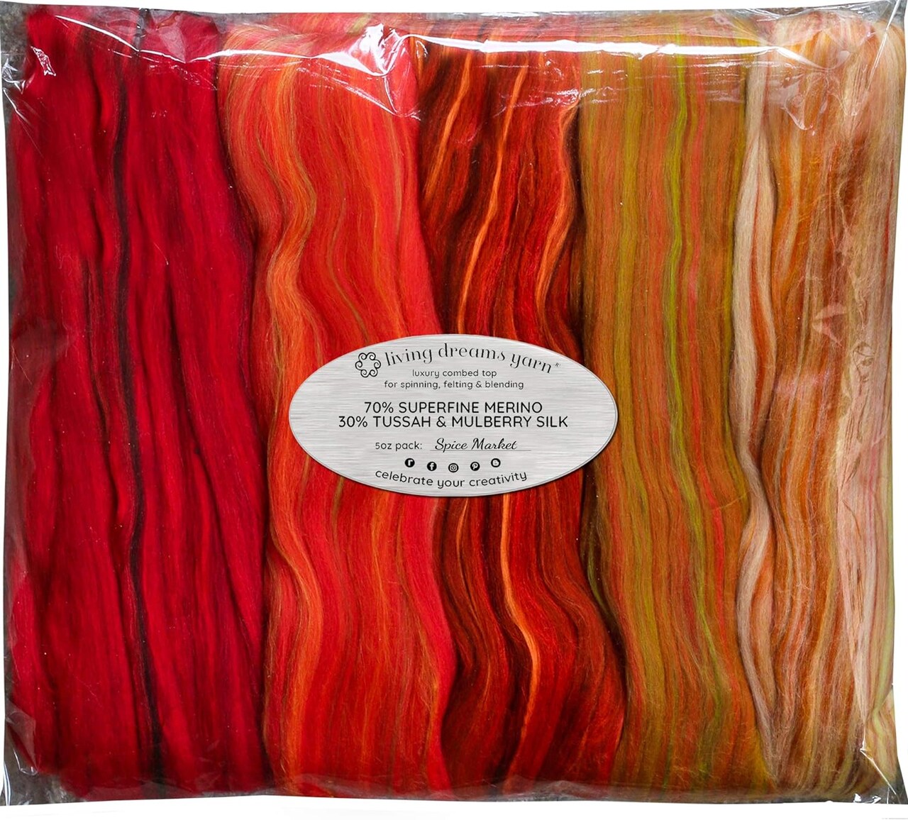 5oz Merino Silk Luxe Blends - Roving for Spinning, Felting, and Blending. Merino Wool + Glossy Mulberry Silk + Premium Tussah Silk.